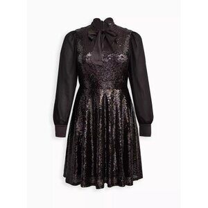 Torrid Sylvia Mollie Mini Dress - Mesh Sequin Black Long Sleeve Deep Black Sz 20